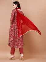 Thumbnail for Mirror Embroidered Angrakha Style Printed & Flared Anarkali Kurta With Pant & Dupatta Set, Multicolor - Hiral Fashion - Distacart