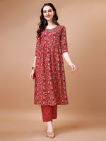 Thumbnail for Mirror Embroidered Angrakha Style Printed & Flared Anarkali Kurta With Pant & Dupatta Set, Multicolor - Hiral Fashion - Distacart