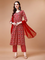 Thumbnail for Mirror Embroidered Angrakha Style Printed & Flared Anarkali Kurta With Pant & Dupatta Set, Multicolor - Hiral Fashion - Distacart