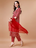 Thumbnail for Mirror Embroidered Angrakha Style Printed & Flared Anarkali Kurta With Pant & Dupatta Set, Multicolor - Hiral Fashion - Distacart