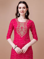Thumbnail for Embroidered & Bandhani Printed Kurta With Pant & Dupatta, Multicolor - Hiral Fashion - Distacart