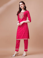 Thumbnail for Embroidered & Bandhani Printed Kurta With Pant & Dupatta, Multicolor - Hiral Fashion - Distacart