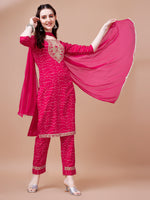 Thumbnail for Embroidered & Bandhani Printed Kurta With Pant & Dupatta, Multicolor - Hiral Fashion - Distacart