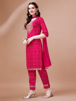 Thumbnail for Embroidered & Bandhani Printed Kurta With Pant & Dupatta, Multicolor - Hiral Fashion - Distacart