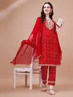Thumbnail for Embroidered & Bandhani Printed Kurta With Pant & Dupatta, Multicolor - Hiral Fashion - Distacart