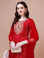 Thumbnail for Embroidered & Bandhani Printed Kurta With Pant & Dupatta, Multicolor - Hiral Fashion - Distacart
