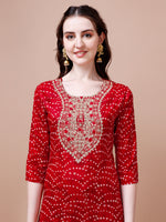 Thumbnail for Embroidered & Bandhani Printed Kurta With Pant & Dupatta, Multicolor - Hiral Fashion - Distacart