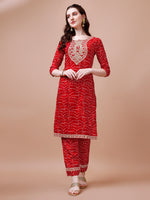 Thumbnail for Embroidered & Bandhani Printed Kurta With Pant & Dupatta, Multicolor - Hiral Fashion - Distacart