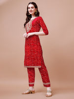 Thumbnail for Embroidered & Bandhani Printed Kurta With Pant & Dupatta, Multicolor - Hiral Fashion - Distacart