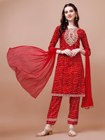 Thumbnail for Embroidered & Bandhani Printed Kurta With Pant & Dupatta, Multicolor - Hiral Fashion - Distacart