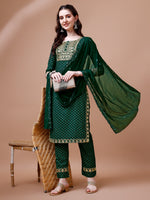 Thumbnail for Embroidered & Quirky Printed Kurta With Pant & Dupatta, Multicolor - Hiral Fashion - Distacart