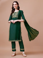 Thumbnail for Embroidered & Quirky Printed Kurta With Pant & Dupatta, Multicolor - Hiral Fashion - Distacart