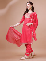 Thumbnail for Embroidered & Quirky Printed Kurta With Pant & Dupatta, Multicolor - Hiral Fashion - Distacart