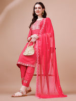 Thumbnail for Embroidered & Quirky Printed Kurta With Pant & Dupatta, Multicolor - Hiral Fashion - Distacart