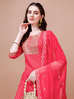 Thumbnail for Embroidered & Quirky Printed Kurta With Pant & Dupatta, Multicolor - Hiral Fashion - Distacart