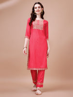 Thumbnail for Embroidered & Quirky Printed Kurta With Pant & Dupatta, Multicolor - Hiral Fashion - Distacart