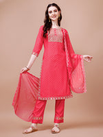 Thumbnail for Embroidered & Quirky Printed Kurta With Pant & Dupatta, Multicolor - Hiral Fashion - Distacart