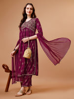 Thumbnail for Alia Cut Embroidered & Printed Kurta With Pant & Dupatta, Multicolor - Hiral Fashion - Dista