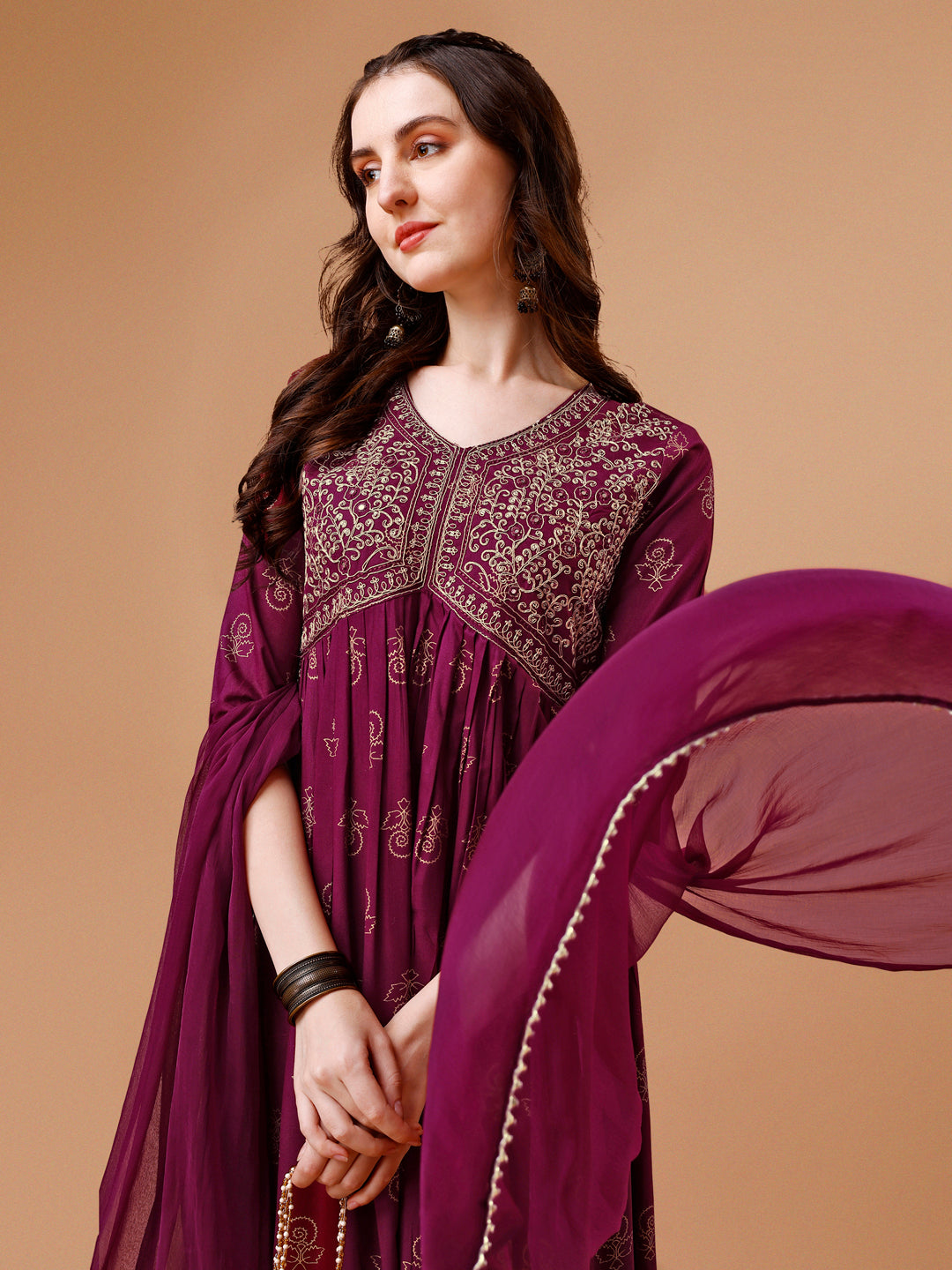 Alia Cut Embroidered & Printed Kurta With Pant & Dupatta, Multicolor - Hiral Fashion - Dista