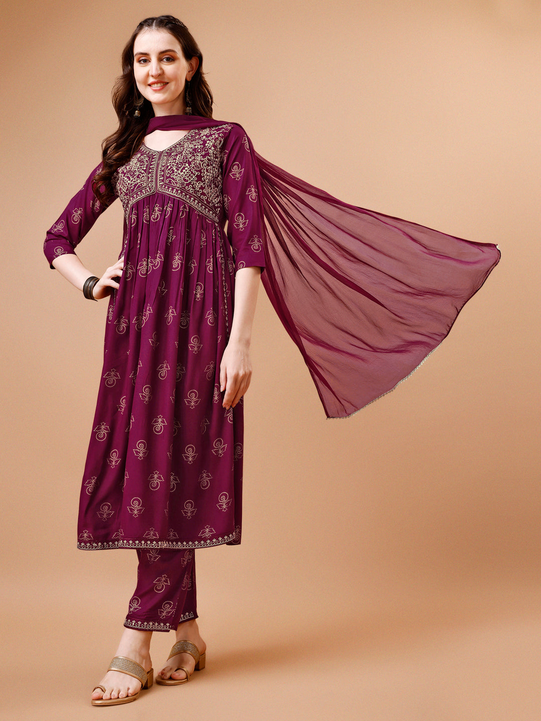 Alia Cut Embroidered & Printed Kurta With Pant & Dupatta, Multicolor - Hiral Fashion - Dista