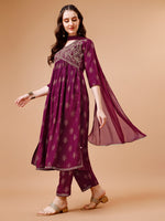 Thumbnail for Alia Cut Embroidered & Printed Kurta With Pant & Dupatta, Multicolor - Hiral Fashion - Dista