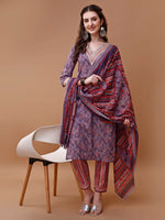 Thumbnail for Embroidered And Floral Printed Kurta With Pant & Dupatta, Multicolor - Hiral Fashion - Dista