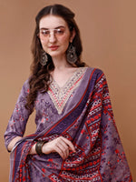 Thumbnail for Embroidered And Floral Printed Kurta With Pant & Dupatta, Multicolor - Hiral Fashion - Dista