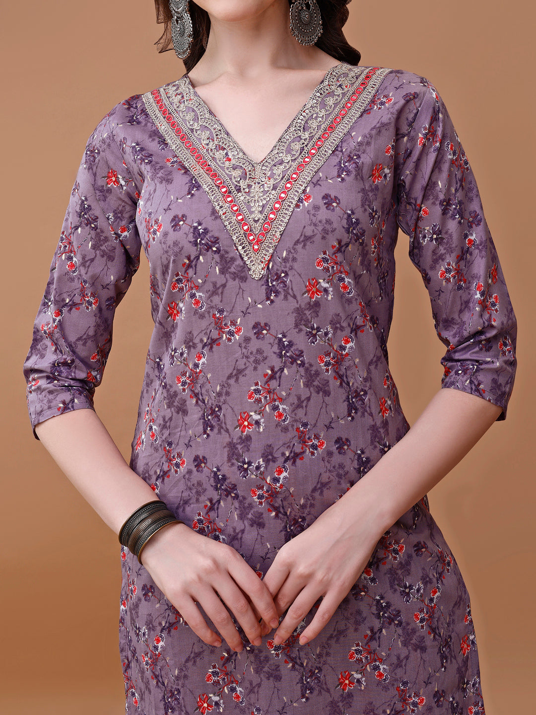 Embroidered And Floral Printed Kurta With Pant & Dupatta, Multicolor - Hiral Fashion - Dista