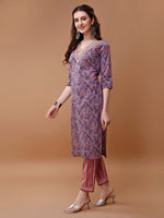 Thumbnail for Embroidered And Floral Printed Kurta With Pant & Dupatta, Multicolor - Hiral Fashion - Dista