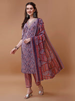 Thumbnail for Embroidered And Floral Printed Kurta With Pant & Dupatta, Multicolor - Hiral Fashion - Dista
