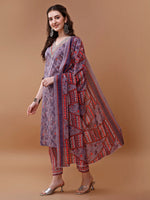 Thumbnail for Embroidered And Floral Printed Kurta With Pant & Dupatta, Multicolor - Hiral Fashion - Dista