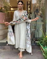 Thumbnail for The52 Off White Women's Gorgeous Embroidered Viscose Chanderi Fabric Straight Kurta Pant with Dupatta Set - Distacart