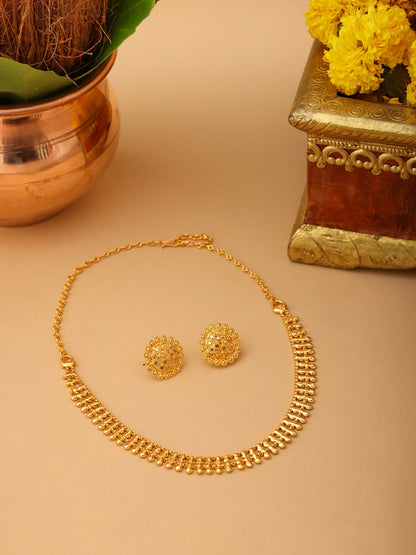 Ruby Raang Golden Necklace with Studs - Dista