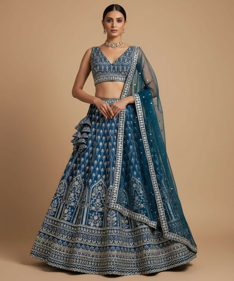 Lehenga Mart Teal Faux Georgette Designer Bollywood Style Wedding Wear Lehenga Choli - Dista