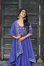 Thumbnail for Lehenga Mart Premium Readymade Gown With Dupatta Set For Women-Blue - Distacart