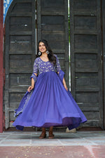 Thumbnail for Lehenga Mart Premium Readymade Gown With Dupatta Set For Women-Blue - Distacart