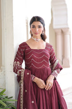 Thumbnail for Lehenga Mart Premium Readymade Gown With Dupatta Set For Women-Brown - Distacart