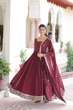 Thumbnail for Lehenga Mart Premium Readymade Gown With Dupatta Set For Women-Brown - Distacart