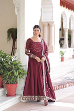 Thumbnail for Lehenga Mart Premium Readymade Gown With Dupatta Set For Women-Brown - Distacart