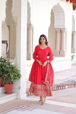 Thumbnail for Lehenga Mart Designer Anarkali Suit Ready To Wear Kurta Pant With Dupatta For Women-Red - Distacart
