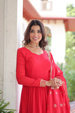 Thumbnail for Lehenga Mart Designer Anarkali Suit Ready To Wear Kurta Pant With Dupatta For Women-Red - Distacart