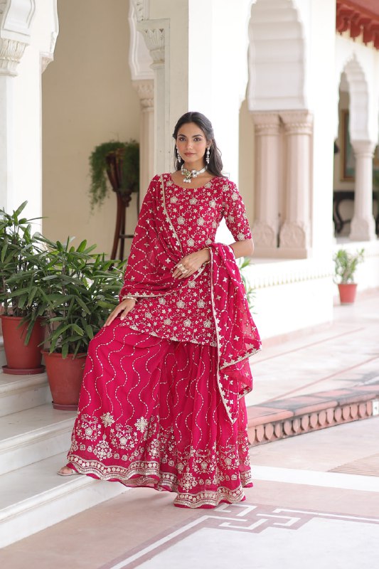 Lehenga Mart Premium Readymade Kurti Sharara With Dupatta Set For Women-Pink - Distacart