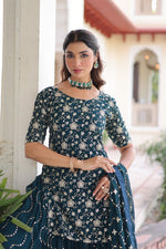 Thumbnail for Lehenga Mart Premium Readymade Kurti Sharara With Dupatta Set For Women-Teal Blue - Distacart