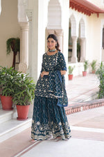Thumbnail for Lehenga Mart Premium Readymade Kurti Sharara With Dupatta Set For Women-Teal Blue - Distacart