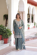Thumbnail for Lehenga Mart Premium Readymade Top Sharara With Dupatta Set For Women-Grey - Distacart
