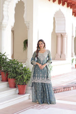 Thumbnail for Lehenga Mart Premium Readymade Top Sharara With Dupatta Set For Women-Grey - Distacart