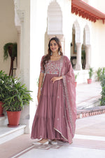 Thumbnail for Lehenga Mart Premium Readymade Gown With Dupatta Set For Women-Mauve - Distacart