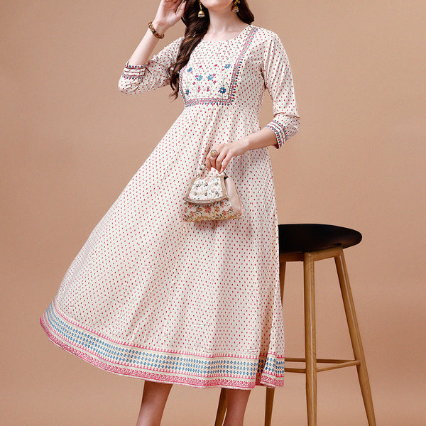 Embroidered Printed Pink Rayon Ethnic Dress, Multicolor - Hiral Fashion - Distacart