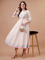 Thumbnail for Embroidered Printed Pink Rayon Ethnic Dress, Multicolor - Hiral Fashion - Distacart