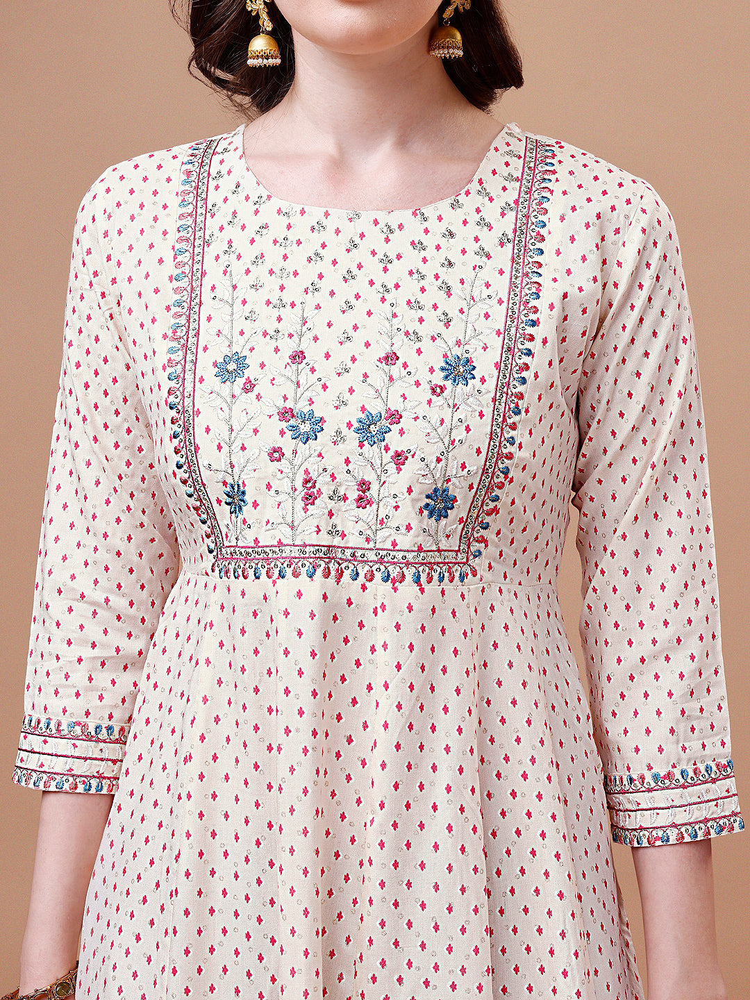 Embroidered Printed Pink Rayon Ethnic Dress, Multicolor - Hiral Fashion - Distacart